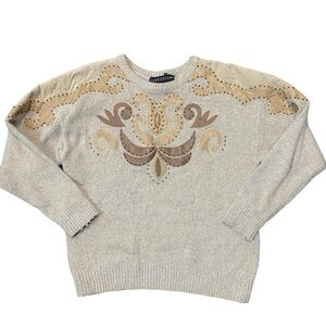 Vintage 80s Diffusion Silk Angora Lambswool Blend Beaded Western Sweater Size S